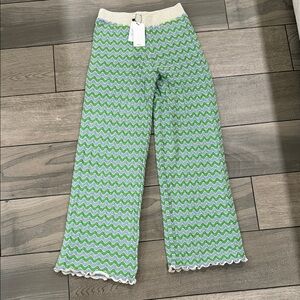 Mango Kids Green and White Zigzag Pajama Bottoms